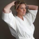 Haruu, robe, women’s robe, Estonian design, linen clothing, linen robe, white, comfortable clothing, kimono